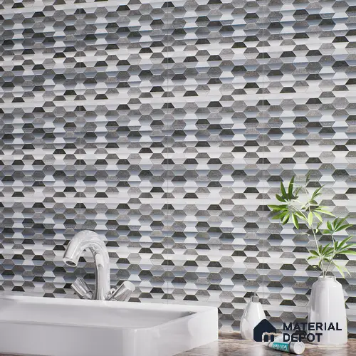 Hexagonal Wall & Floor Tile TL 07237 F Alpi 8004 GLM (Silver) 1 ft x 1 ft Ceramic Matte Finish - 9 mm  | 2 mm Spacer is Mandatory | Please Expect a Slight Variation of Pattern